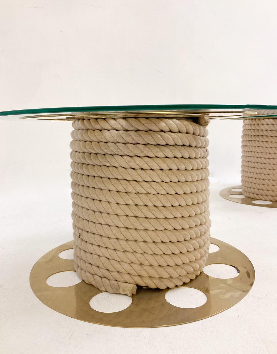Mid-Century Pair of Paco Rabanne Side Tables, Glass, Rope and Metal ...