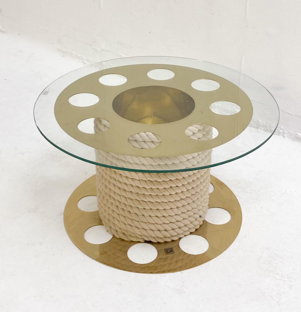 Late 20th Century Mid-Century Pair of Paco Rabanne Side Tables, Glass, Rope and Metal, 1980s