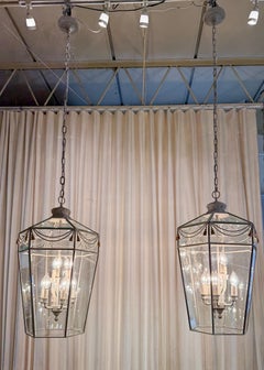 Coppia di lanterne a sospensione a 9 luci Palm Beach Regency di metà secolo