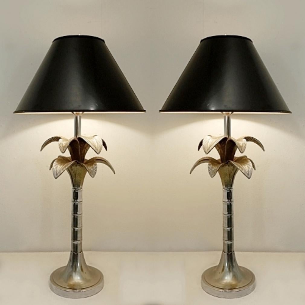 Hollywood Regency Mid Century Pair Of Palm Tree Table Lamps - 1960s For Sale
