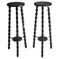 Mid-Century Pair of Plant Stands Columns Ebonized, France, 1950s