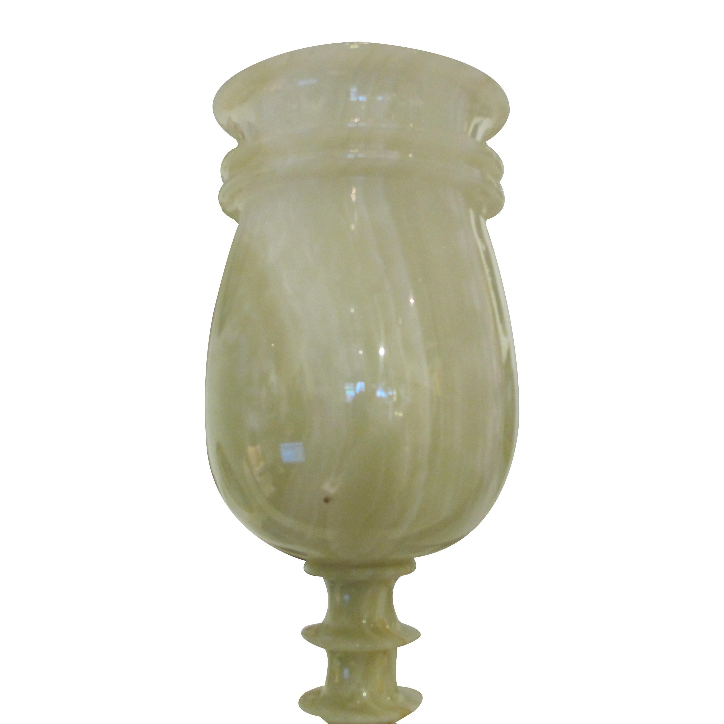 Mid-Century Pair of Polished Green Onyx Table Lamps, French For Sale 3