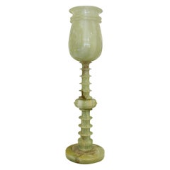 Mid-Century Pair of Polished Green Onyx Table Lamps, French