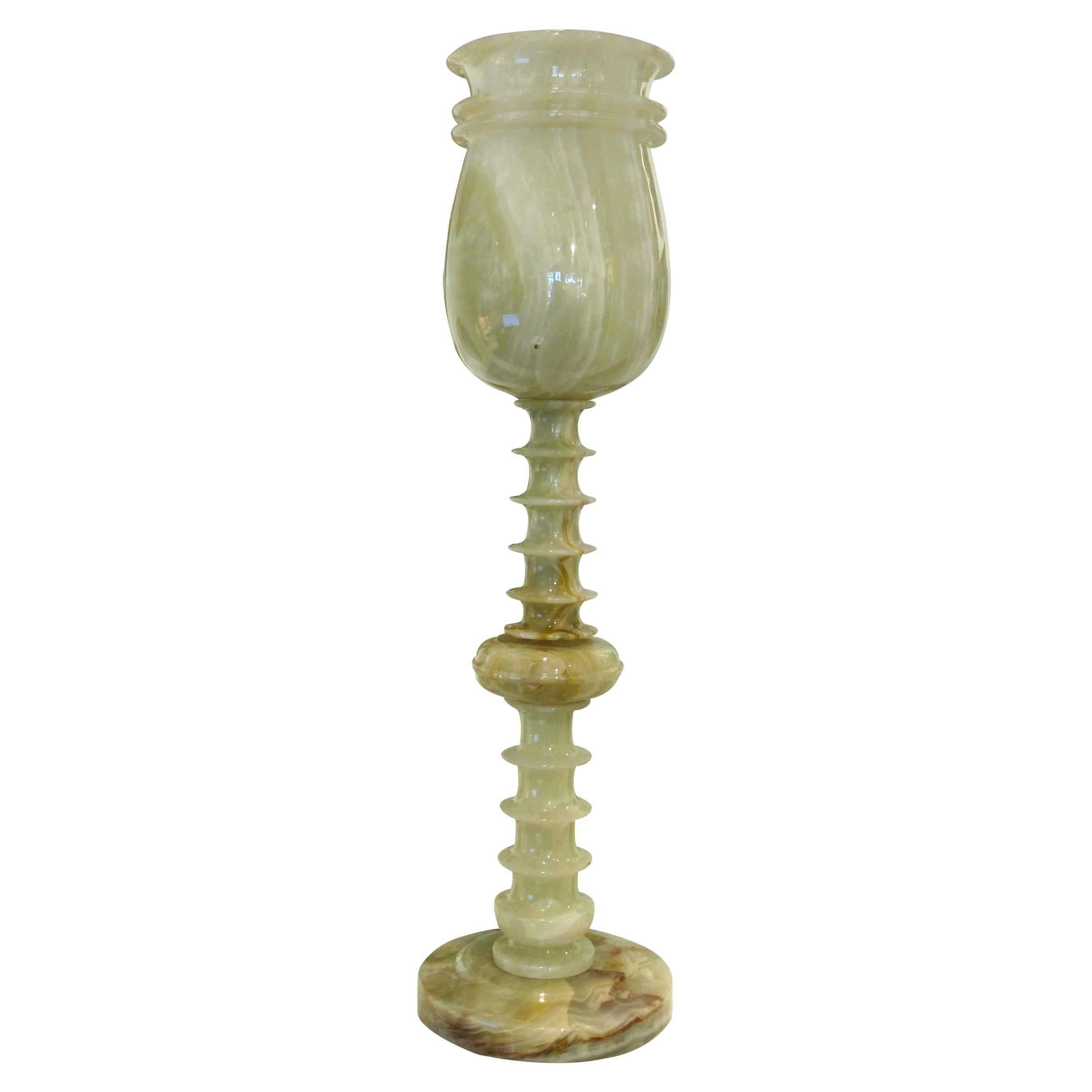 Mid-Century Modern Mid-Century Pair of Polished Green Onyx Table Lamps, French For Sale
