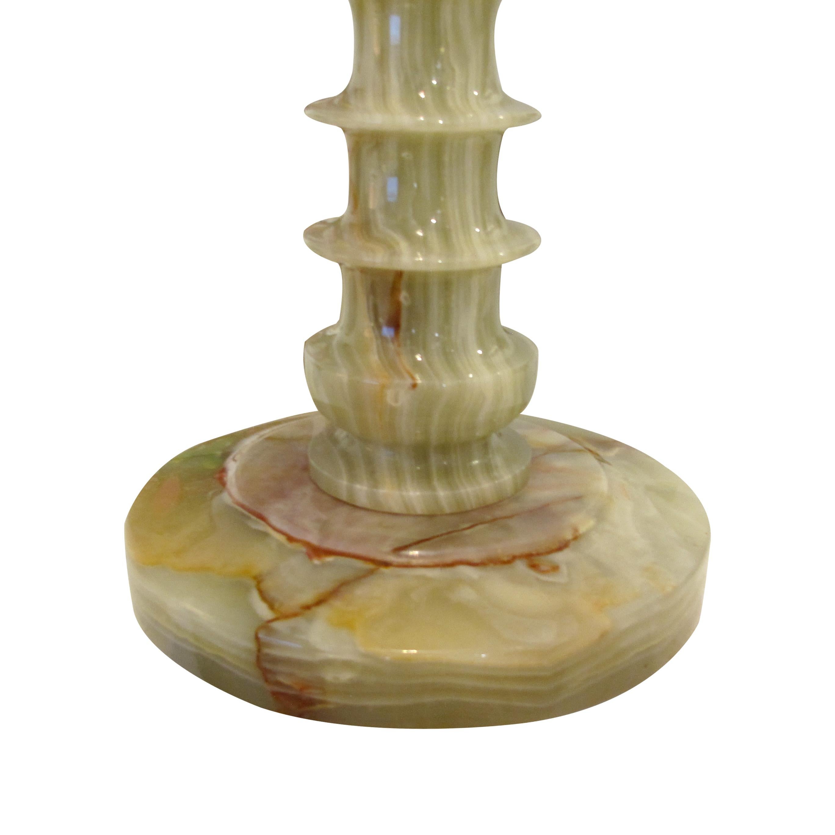 Other Mid-Century Pair of Polished Green Onyx Table Lamps, French For Sale