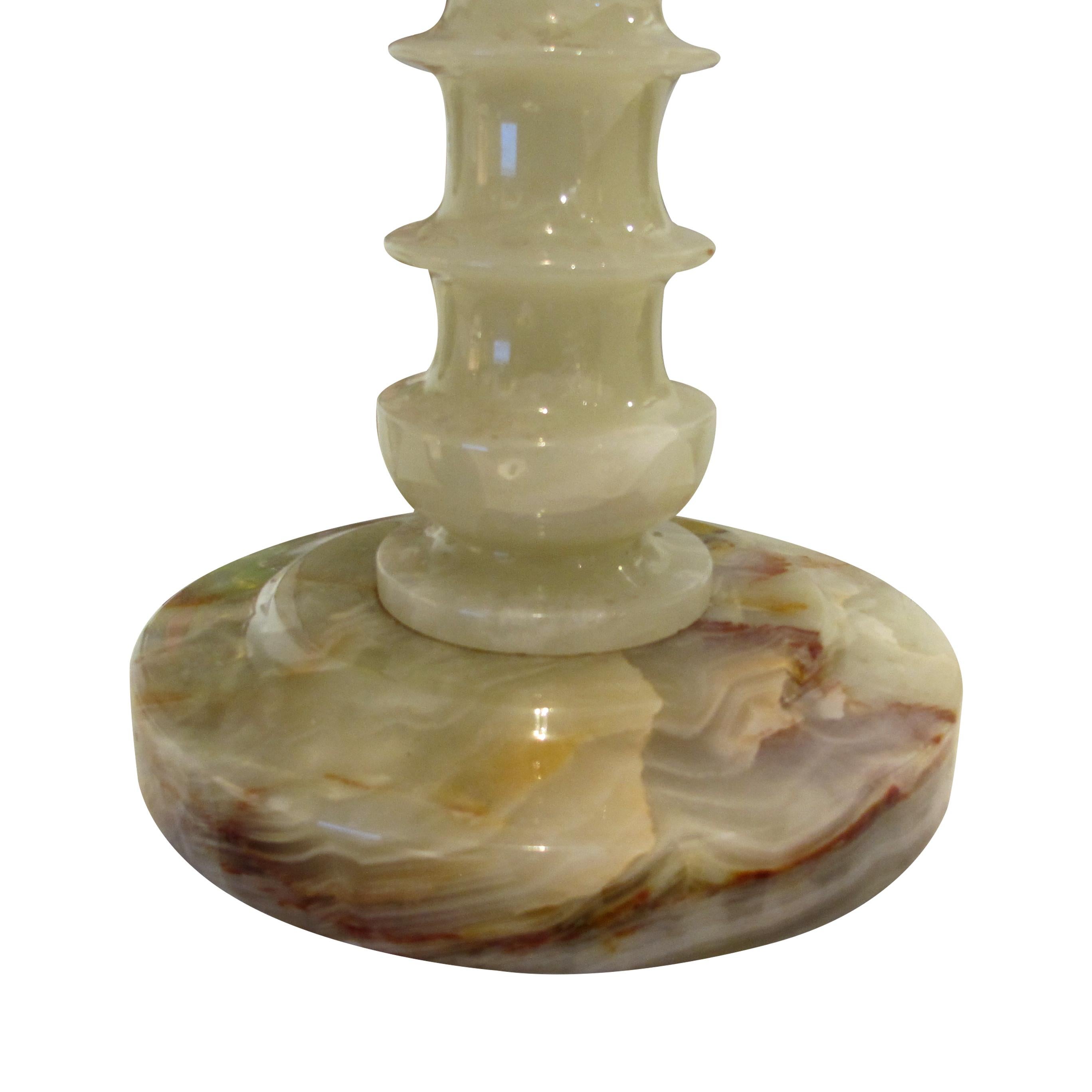 Mid-Century Pair of Polished Green Onyx Table Lamps, French In Good Condition For Sale In London, GB