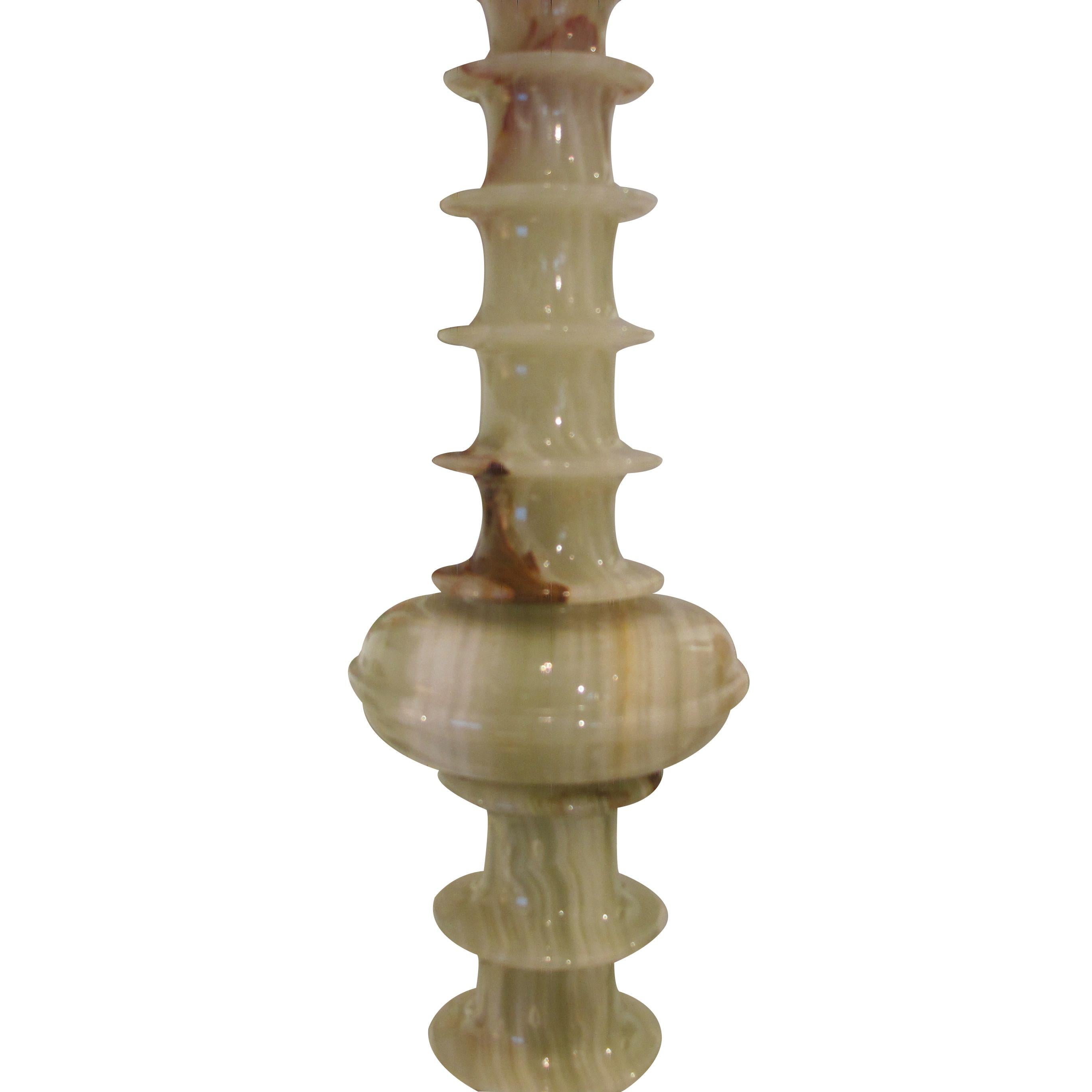 Mid-20th Century Mid-Century Pair of Polished Green Onyx Table Lamps, French For Sale