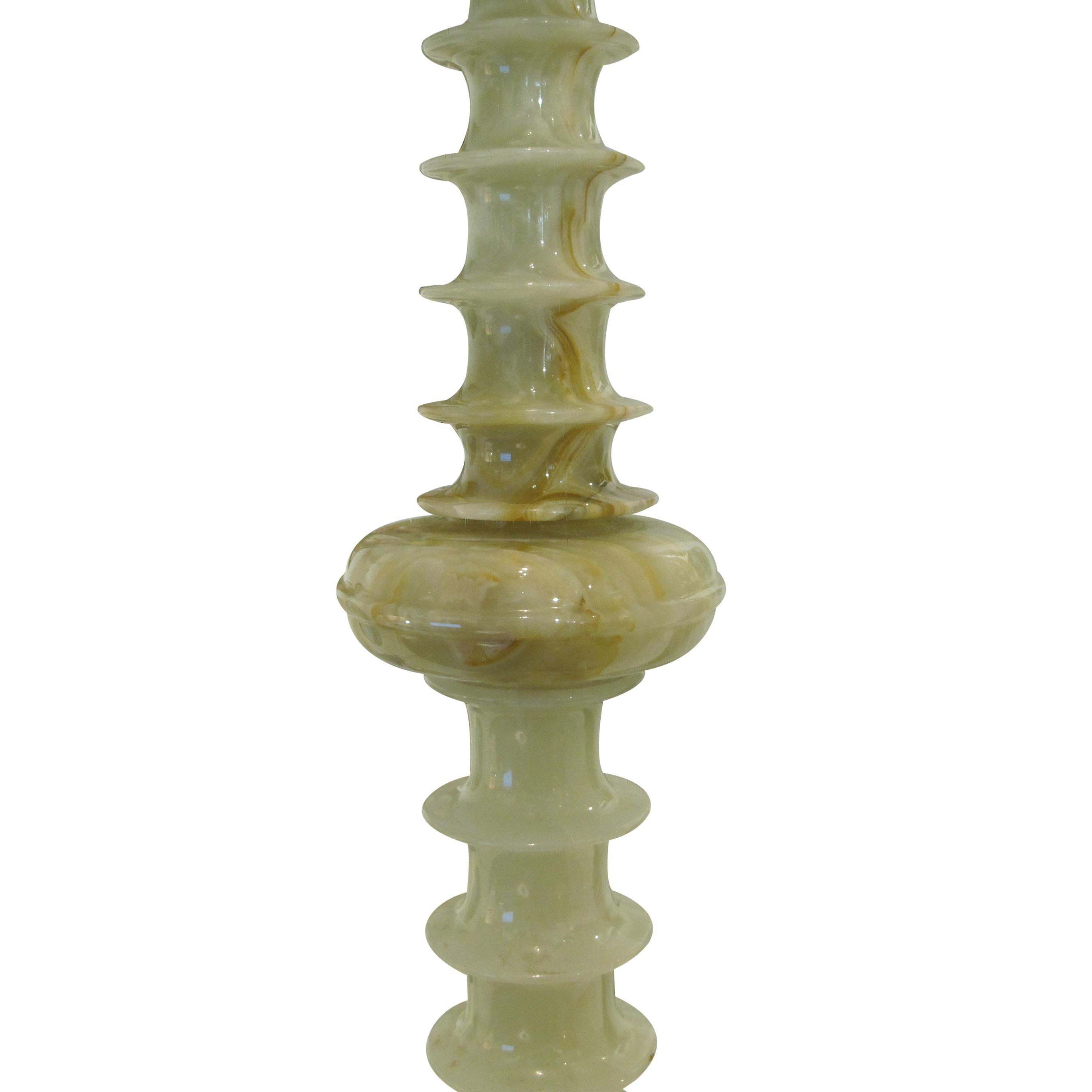 Mid-Century Pair of Polished Green Onyx Table Lamps, French For Sale 1