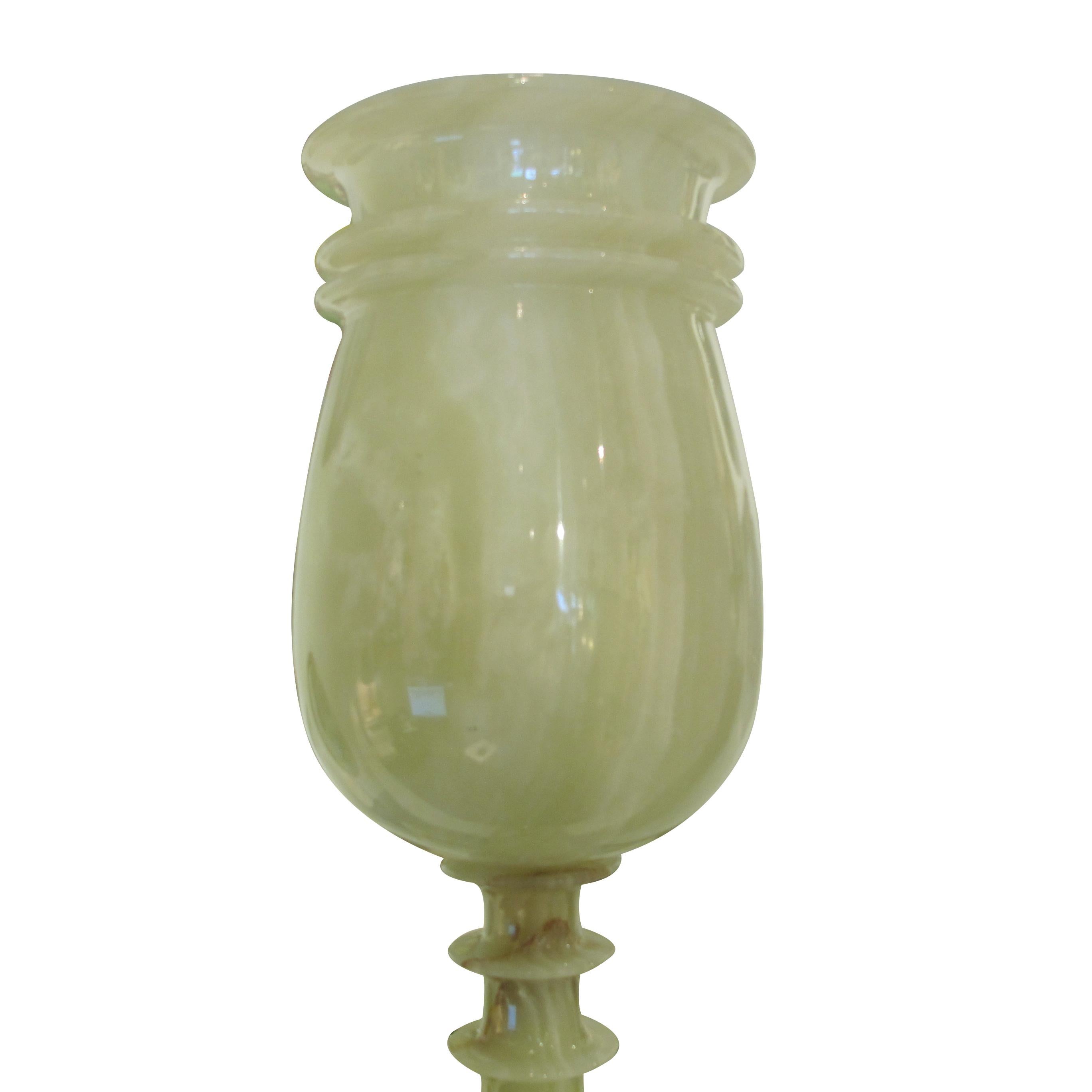 Mid-Century Pair of Polished Green Onyx Table Lamps, French For Sale 2