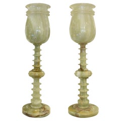 Coppia di lampade da tavolo in onice verde lucidato della metà del secolo scorso, inglese
