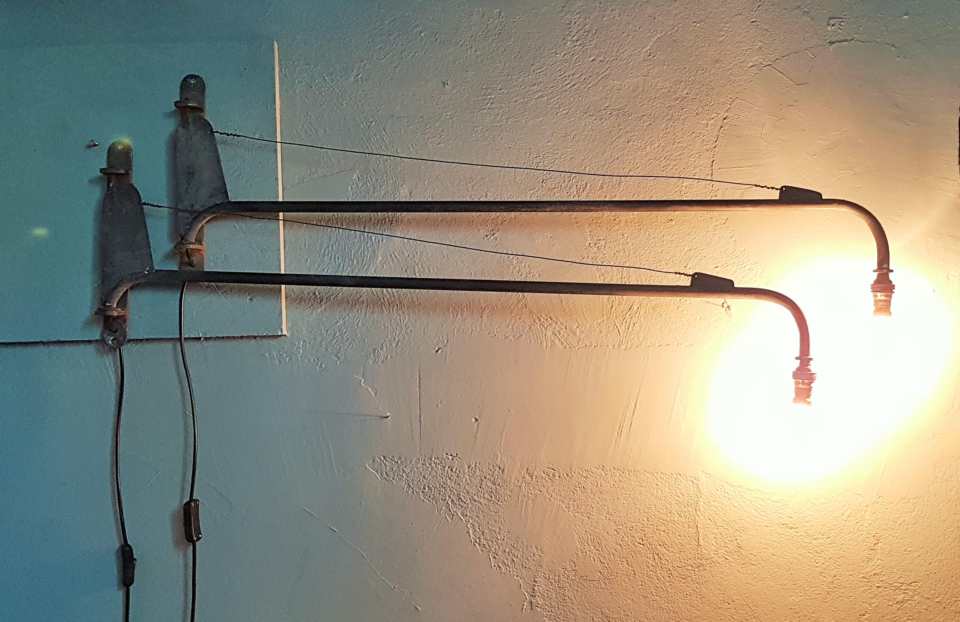 Midcentury Pair of Prouve Potence Swing Jib Wall Lamps, France 1950s For Sale 6