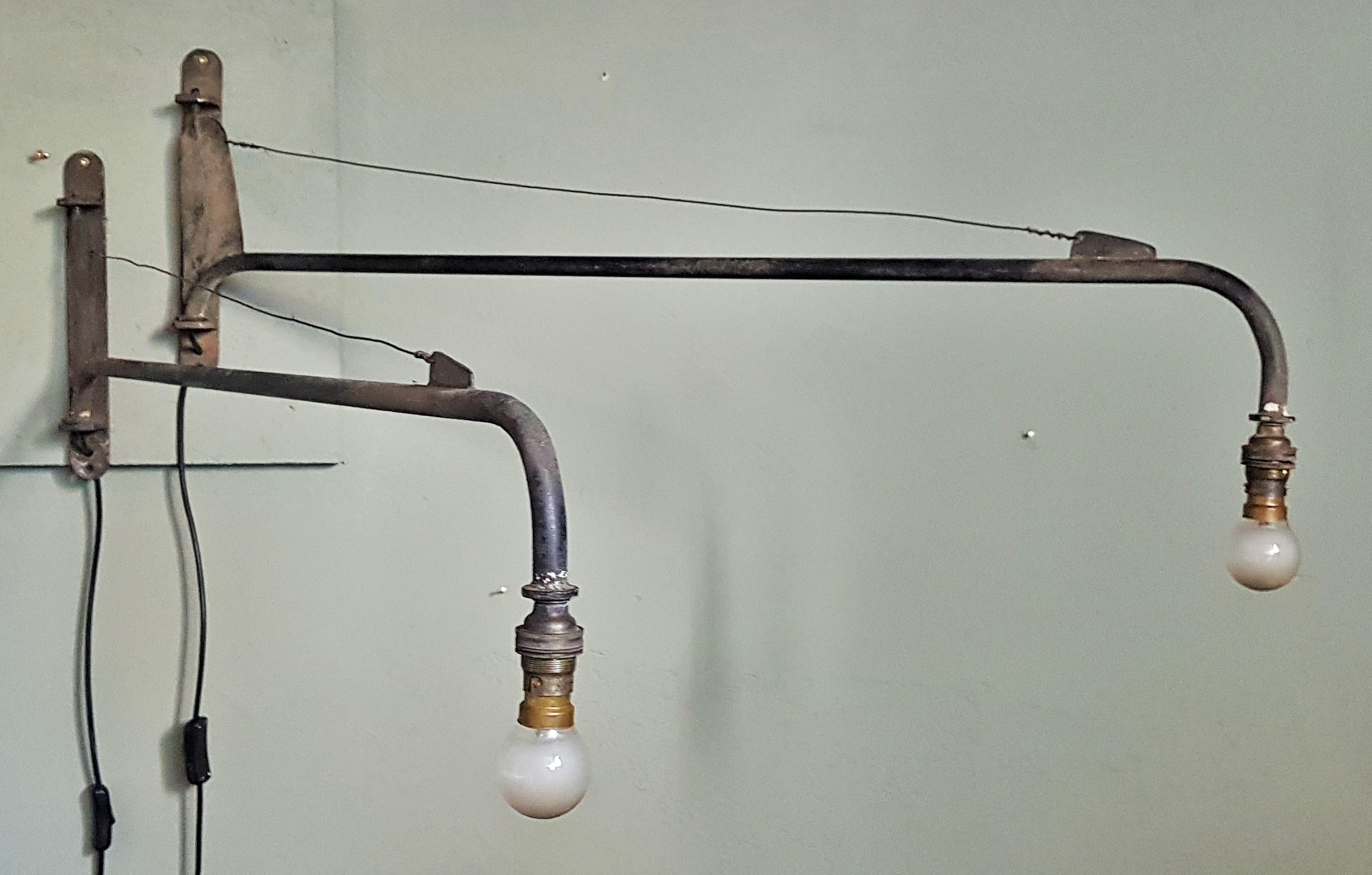 Midcentury Pair of Prouve Potence Swing Jib Wall Lamps, France 1950s For Sale 7