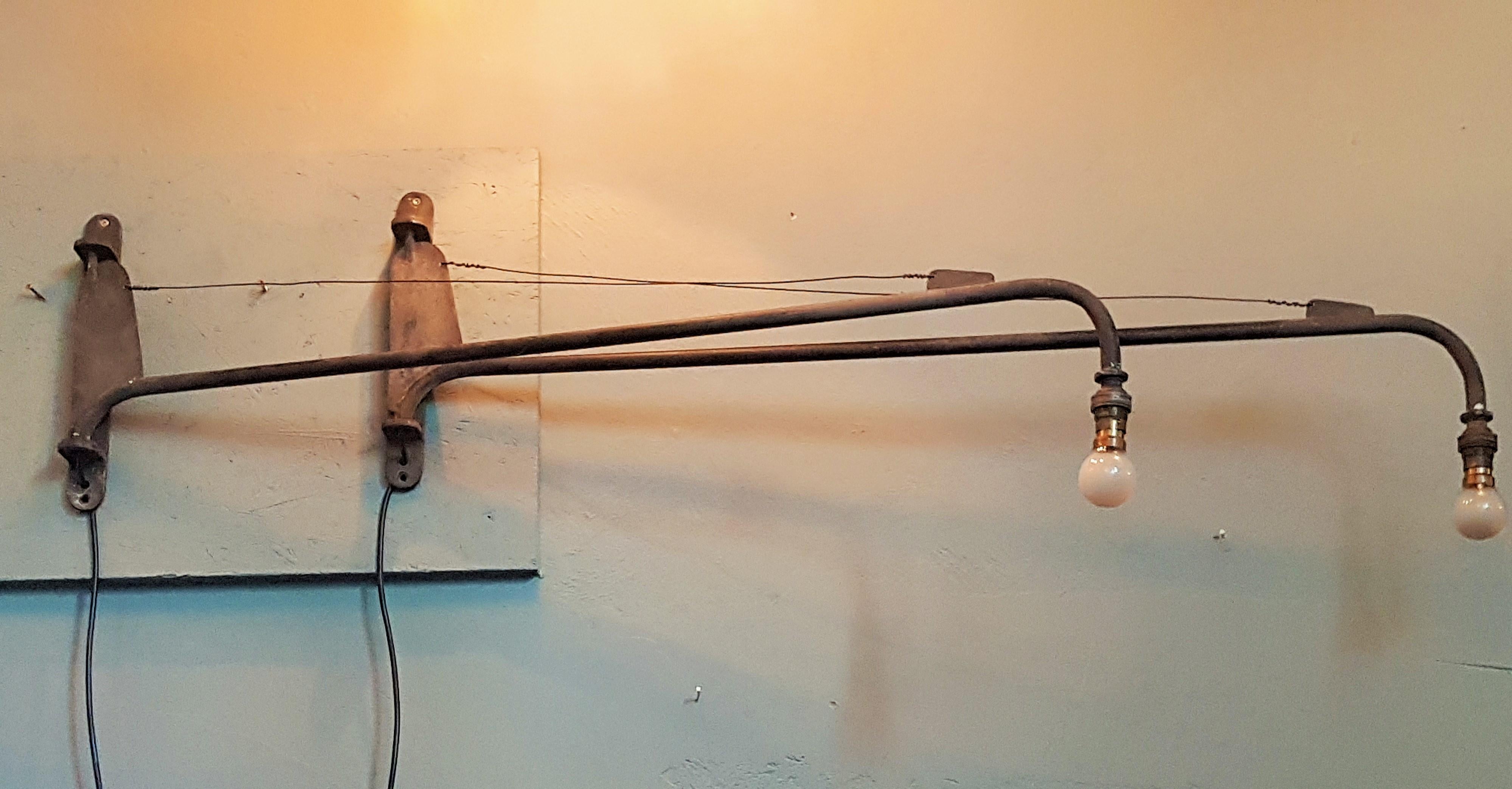 Mid-20th Century Midcentury Pair of Prouve Potence Swing Jib Wall Lamps, France 1950s For Sale