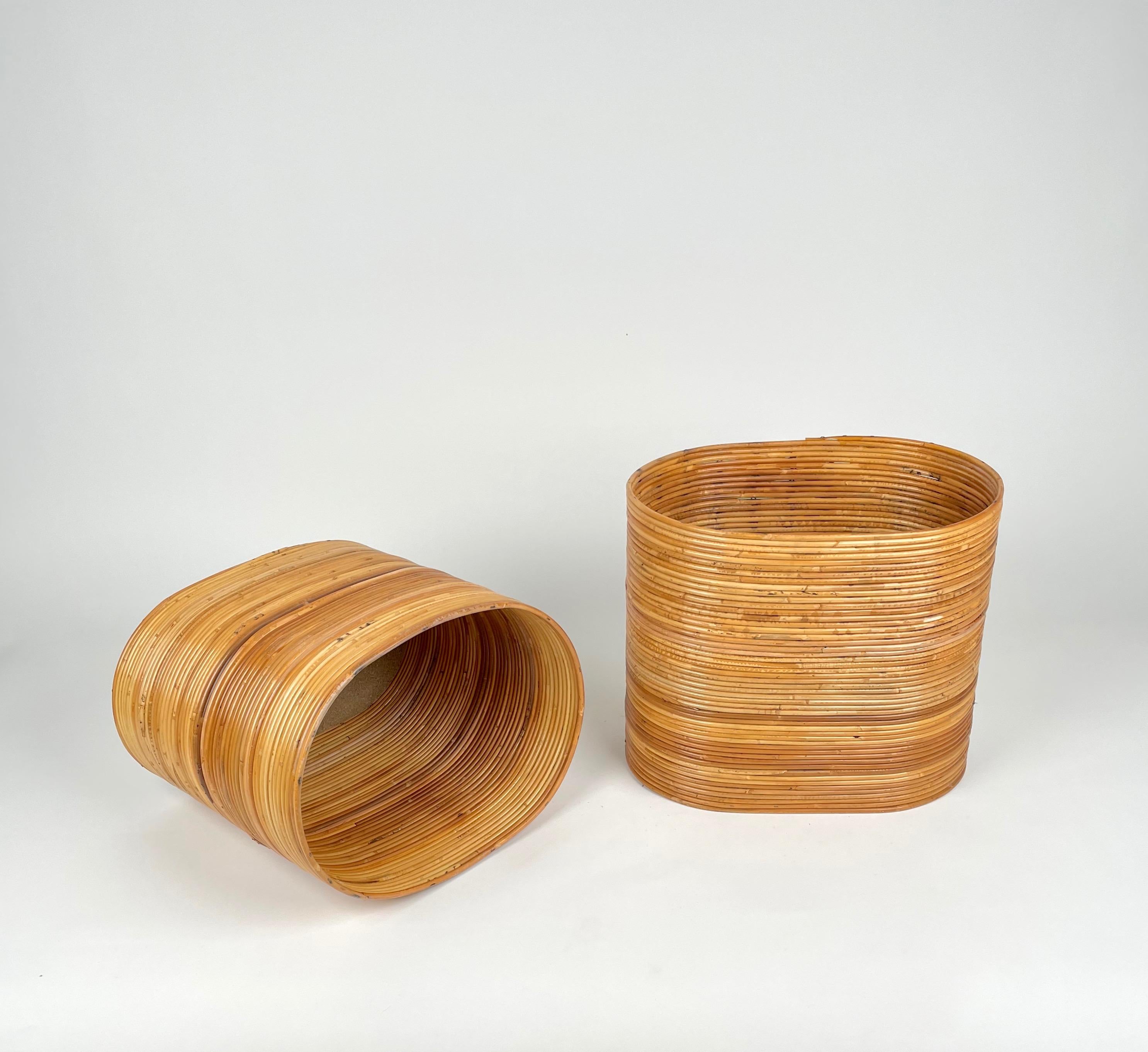 Ovale Korb-Pflanzgefäßvase aus Rattan und Bambus, Italien, 1960er Jahre, Paar, Mid-Century im Angebot 3