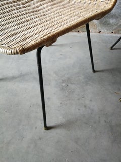 Midcentury Pair of Rattan and Black Metal Chairs