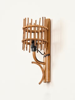 Mid-Century Pair of Rattan Lantern Sconces, Louis Sognot, France, 1960s