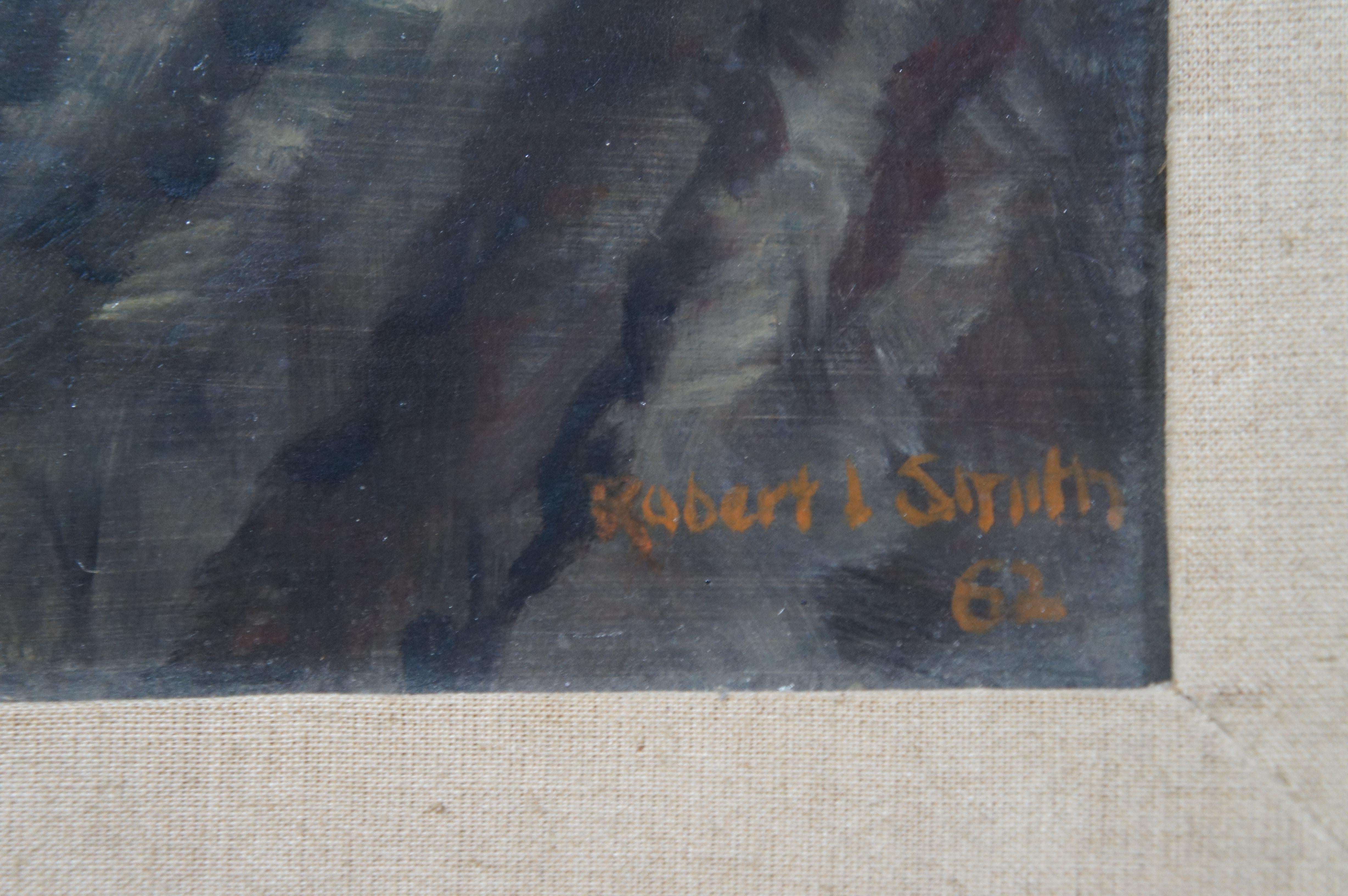 Mid Century Pair of Robert J Smith Still Life Oil Paintings on Board Framed 24