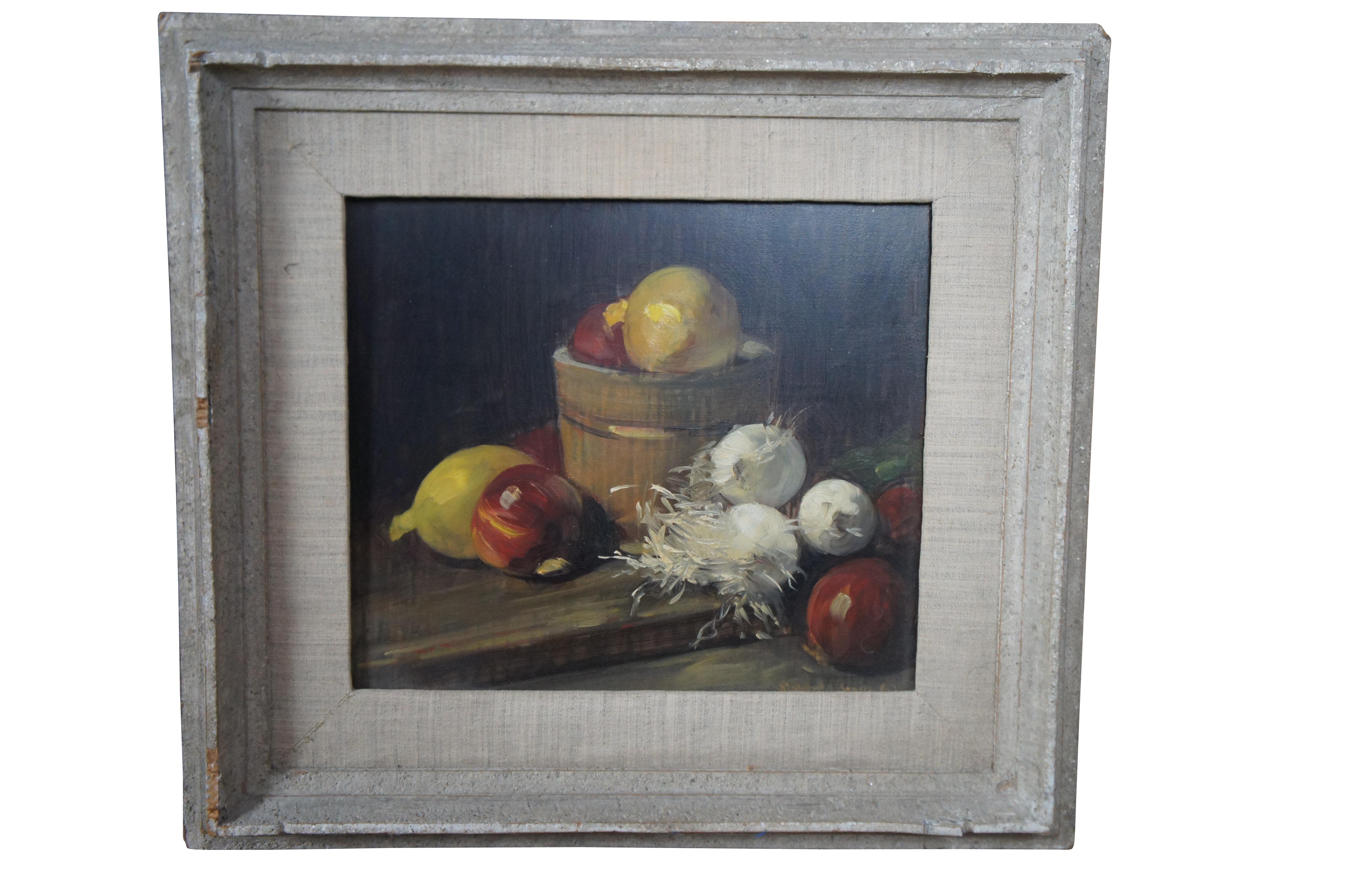 Mid Century Pair of Robert J Smith Still Life Oil Paintings on Board Framed 24