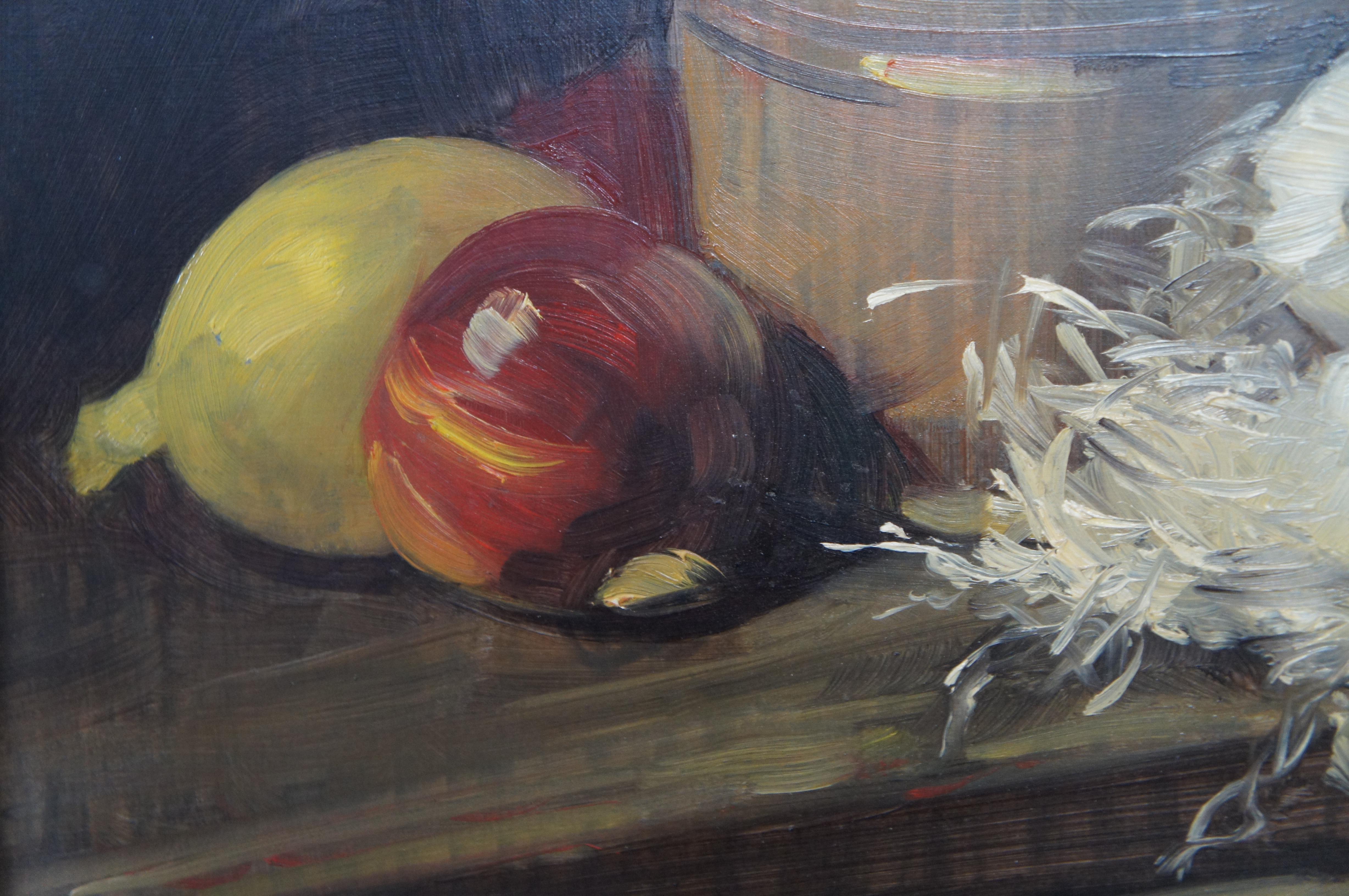 Mid Century Pair of Robert J Smith Still Life Oil Paintings on Board Framed 24