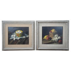 Mid Century Pair of Robert J Smith Still Life Oil Paintings on Board Framed 24"