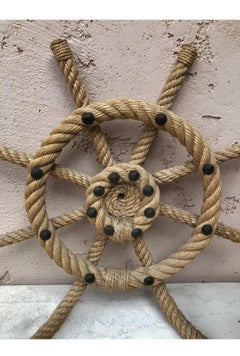 Mid-Century Pair of Rope Ship Wheel Sconce Adrien Audoux & Frida Minet