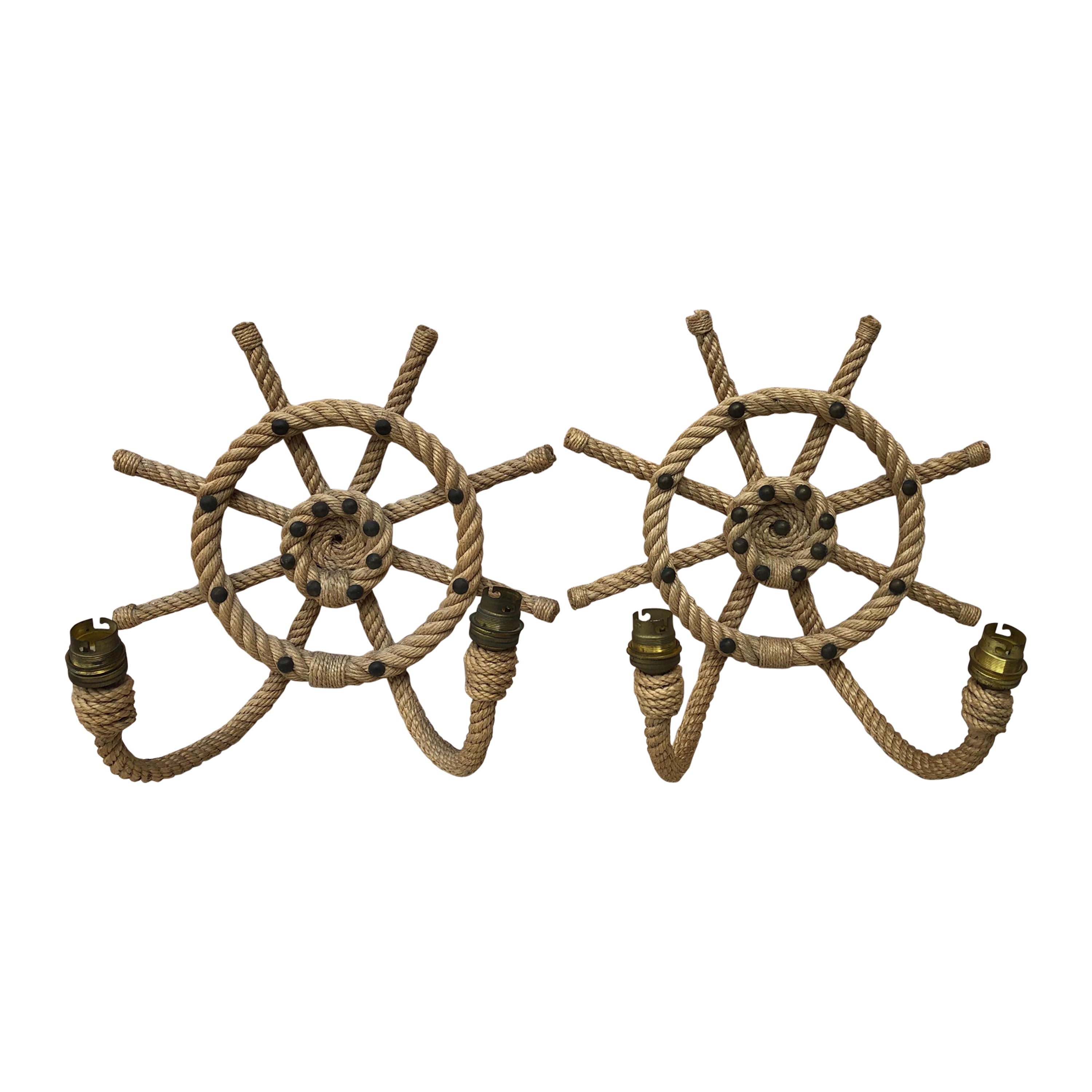 Pareja de candelabros de rueda de barco de cuerda Adrien Audoux and Frida Minet en venta