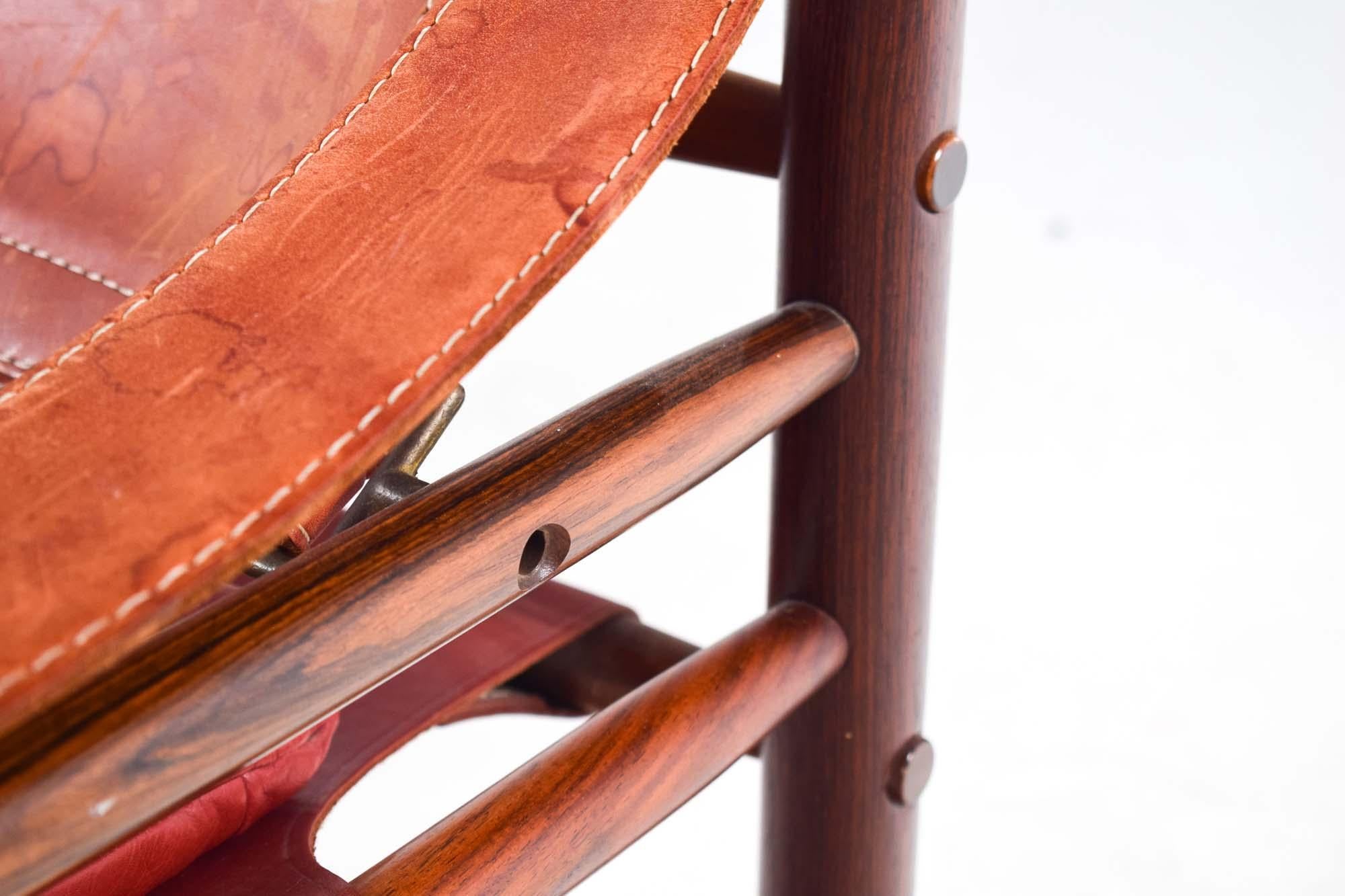 Leather Mid-Century Pair of Rosewood Armchairs “Sirocco” by Arne Norell, 1960 For Sale