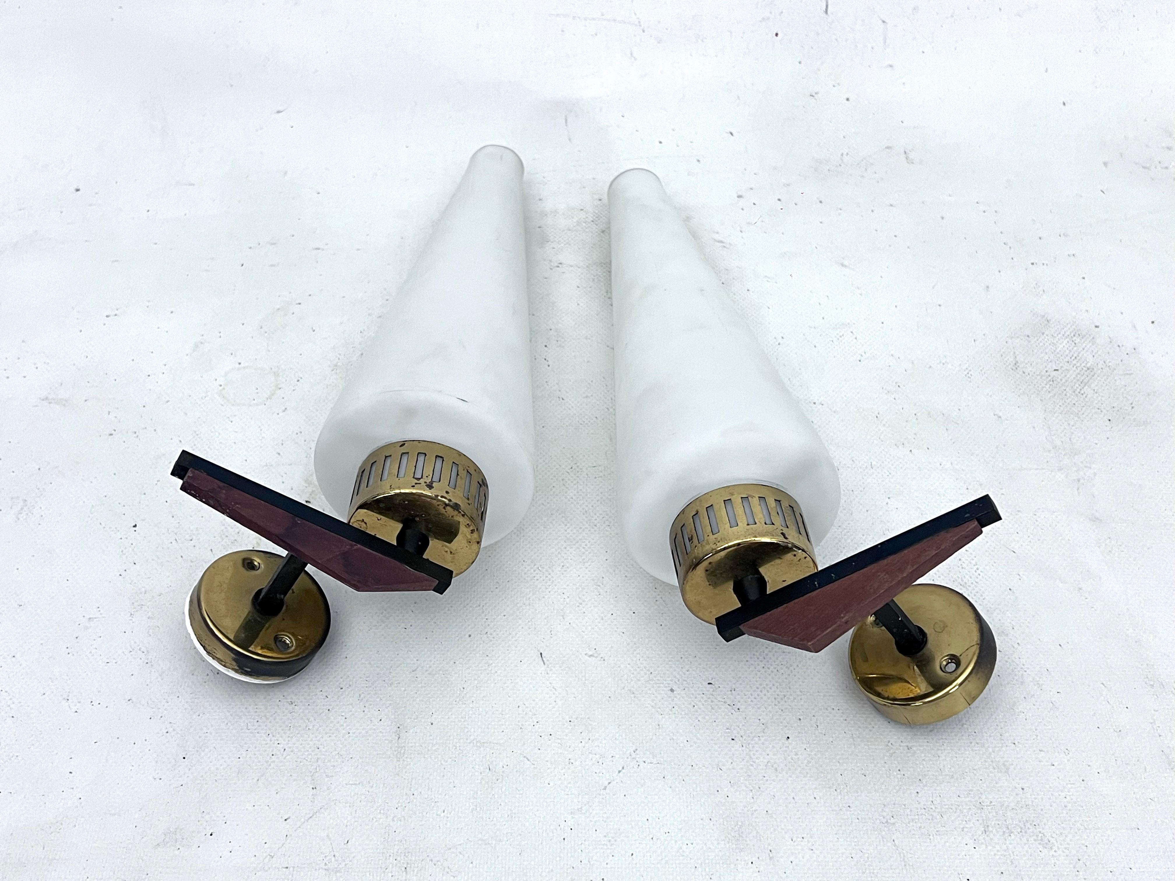 Mid-Century Modern Mid-Century pair of sconces in Stilnovo manner. Italy 1950s For Sale