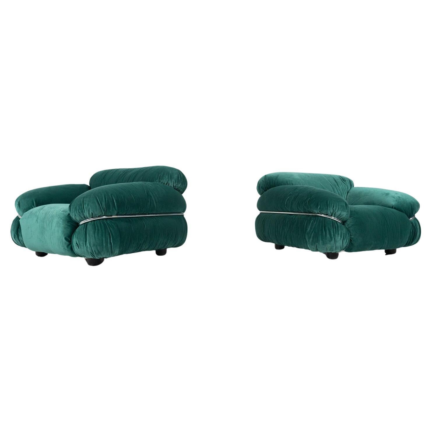 Mid-Century Pair of Sesann Armchairs by Gianfranco Frattini for Cassina, 1970s