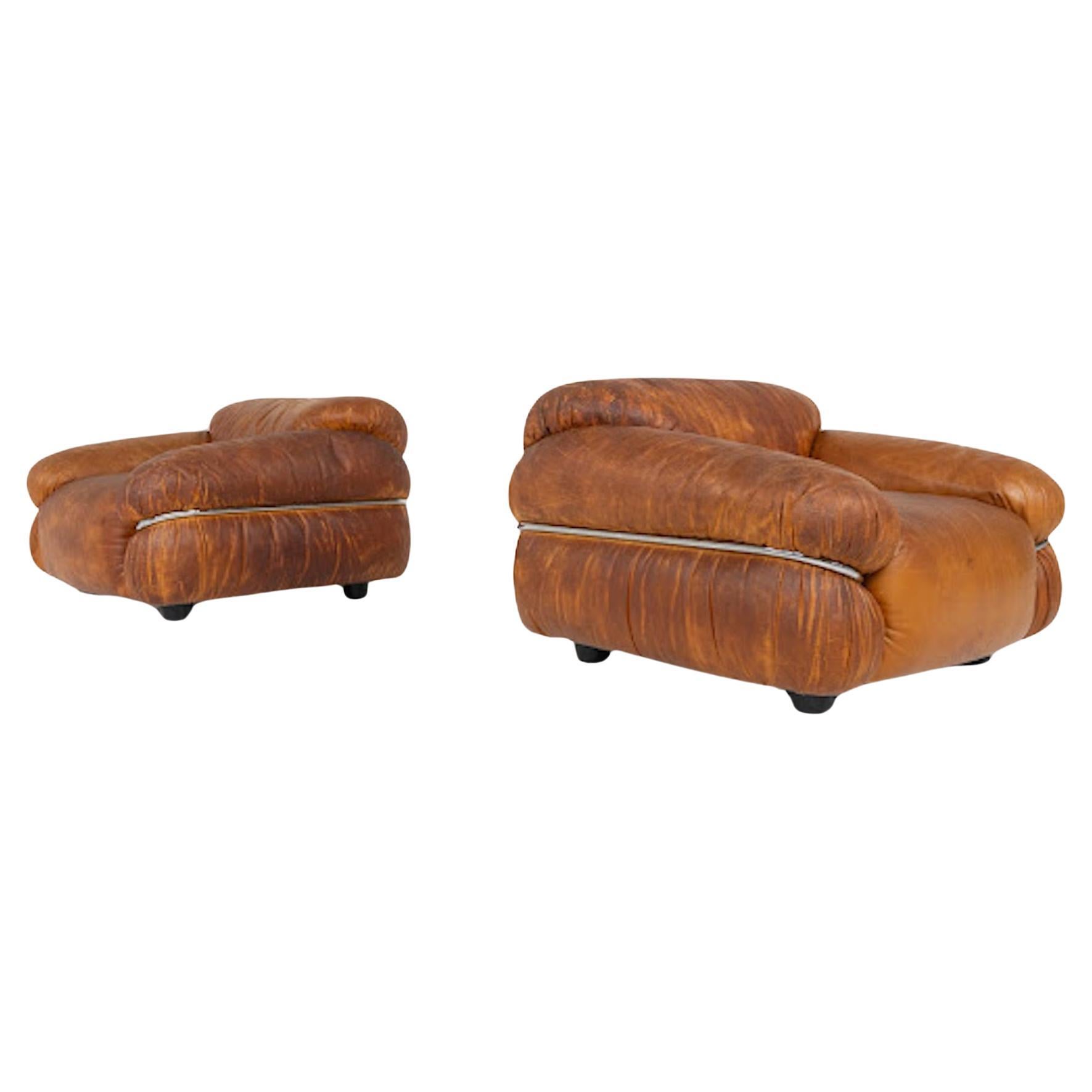 Mid-Century Pair of Sesann Armchairs by Gianfranco Frattini for Cassina, Italy