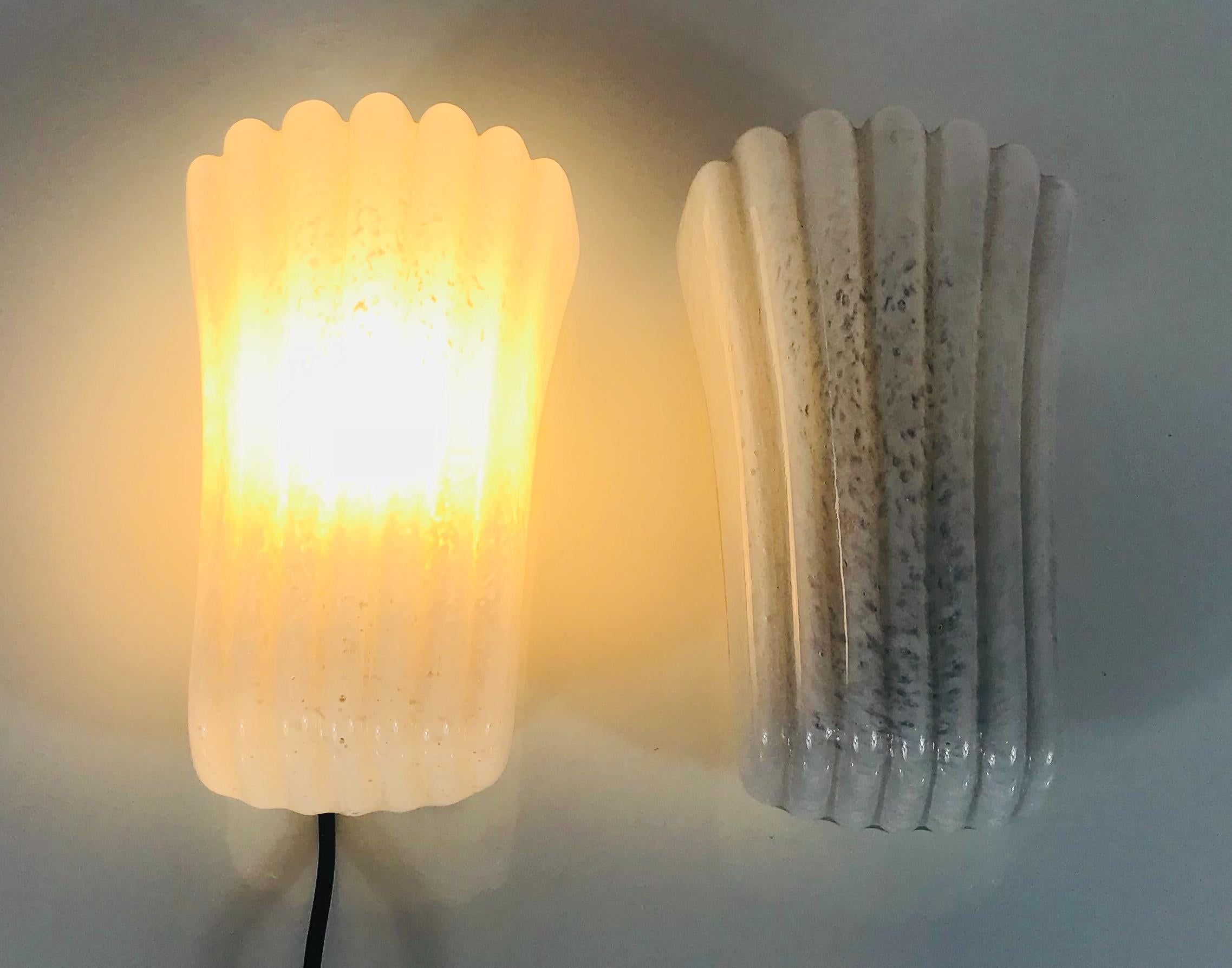 Midcentury Pair of Shell Opaline Glass Wall Lamps by Doria, 1960s For Sale 2