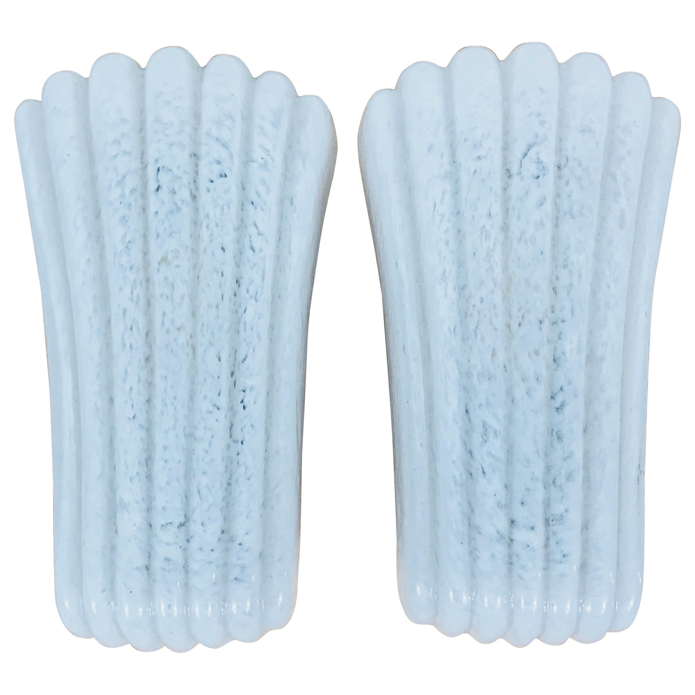 Midcentury Pair of Shell Opaline Glass Wall Lamps by Doria, 1960s For Sale