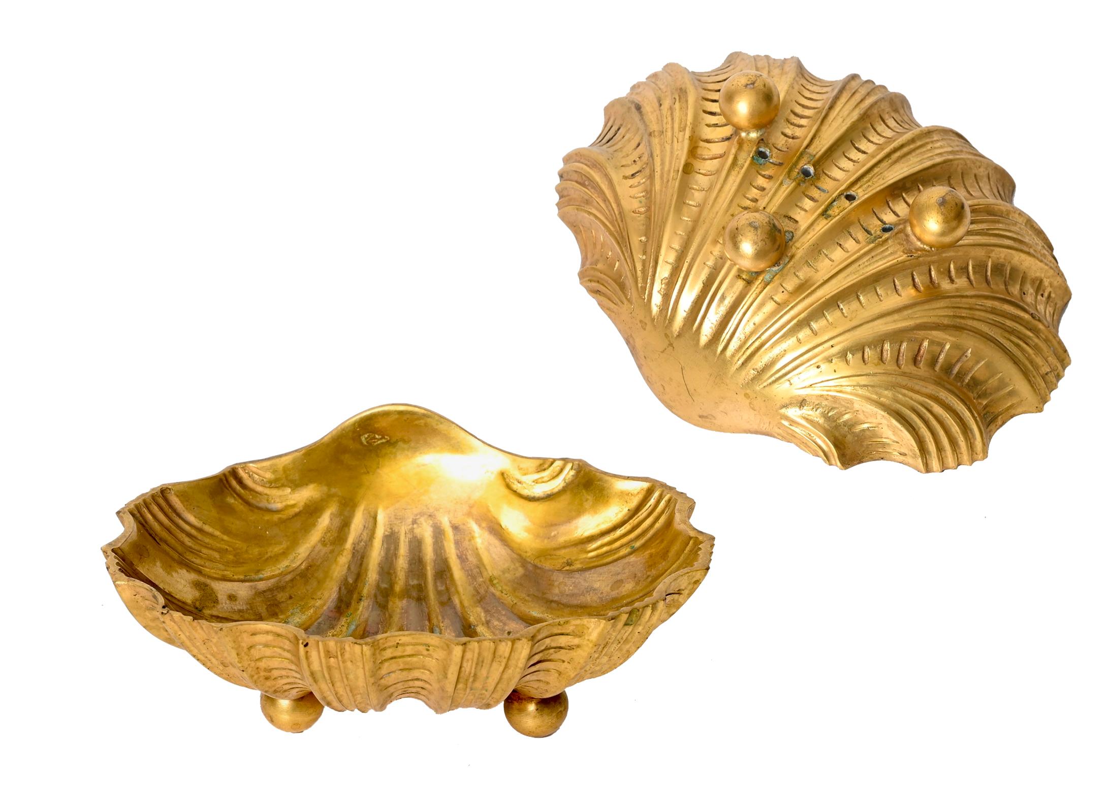 Mid-Century Pair of Shell-Shaped Soap Dishes in Gilt Bronze, Italy 1950s For Sale 7