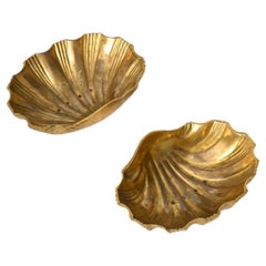 Retro Mid-Century Pair of Shell-Shaped Soap Dishes in Gilt Bronze, Italy 1950s