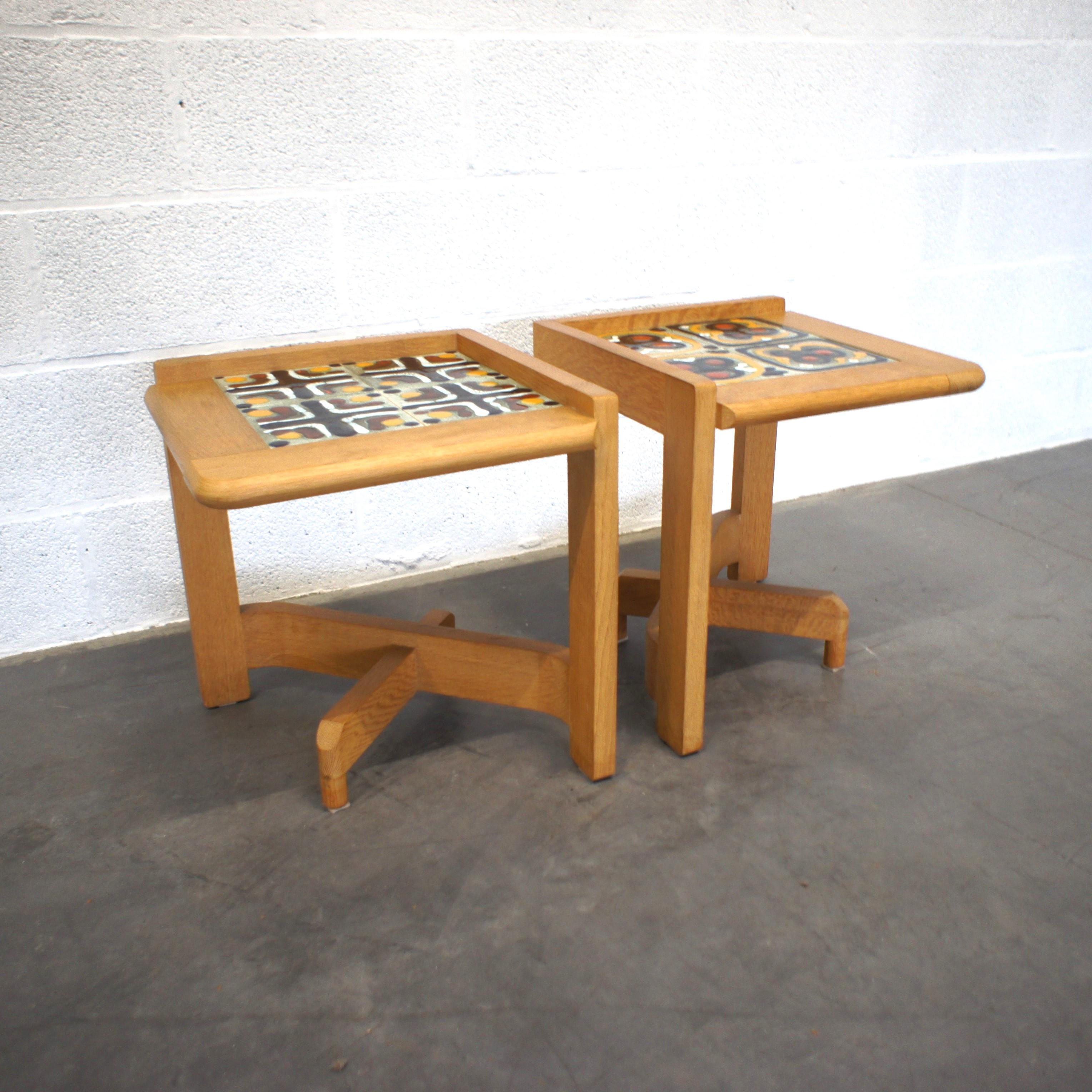 Mid Century pair of side tables by Guillerme et Chambron for 