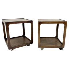 Vintage Mid-Century Pair of Side Tables with Wheels, Wood, 1960s