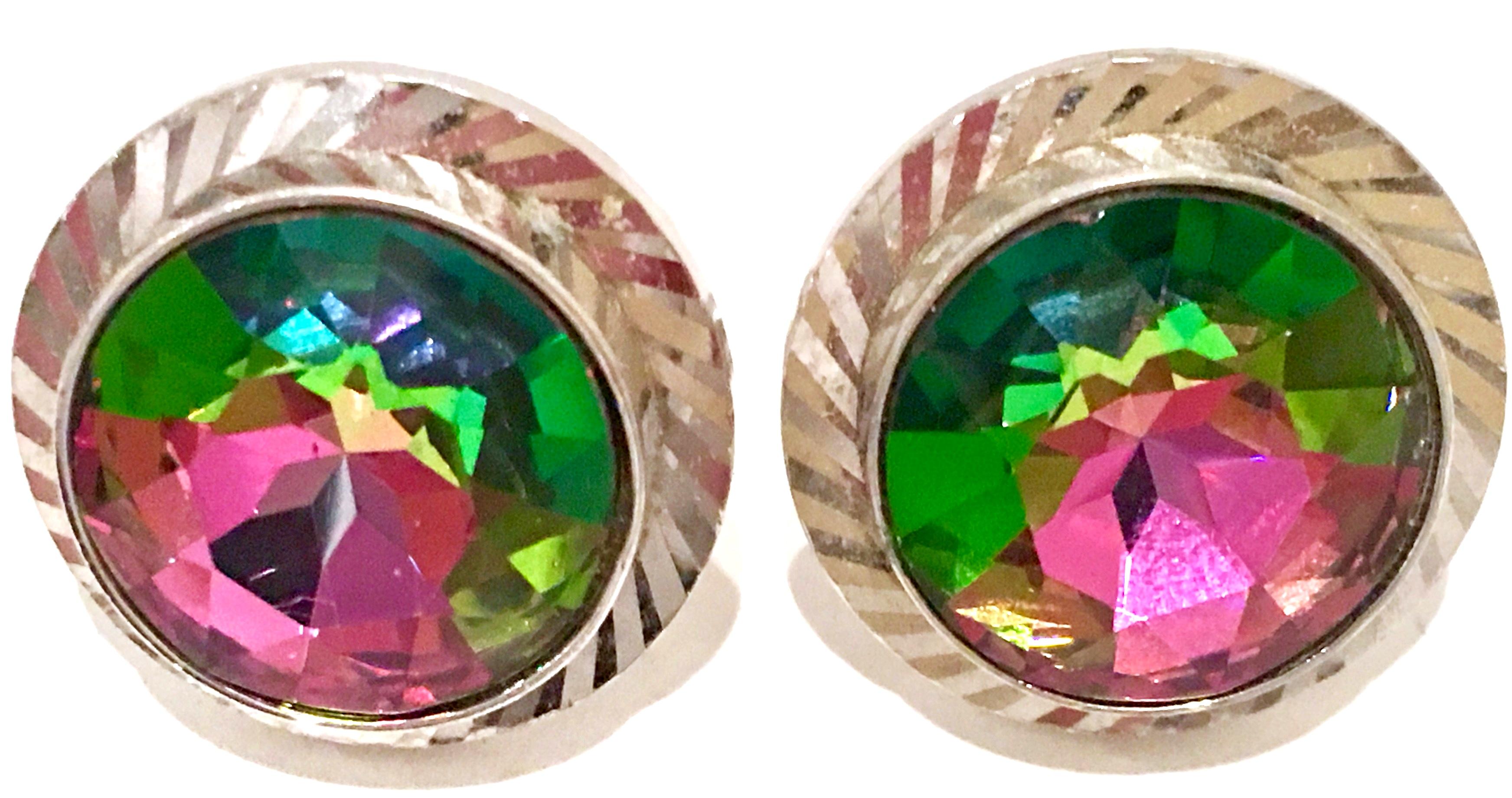 Mid-Century Modern Pair Of stunning & sparkling silver cuffl links with large and faceted Austrian crystal 