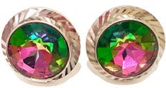 Mid-Century Pair Of Silver & Crystal "Watermelon" Cuff Links By, Dante