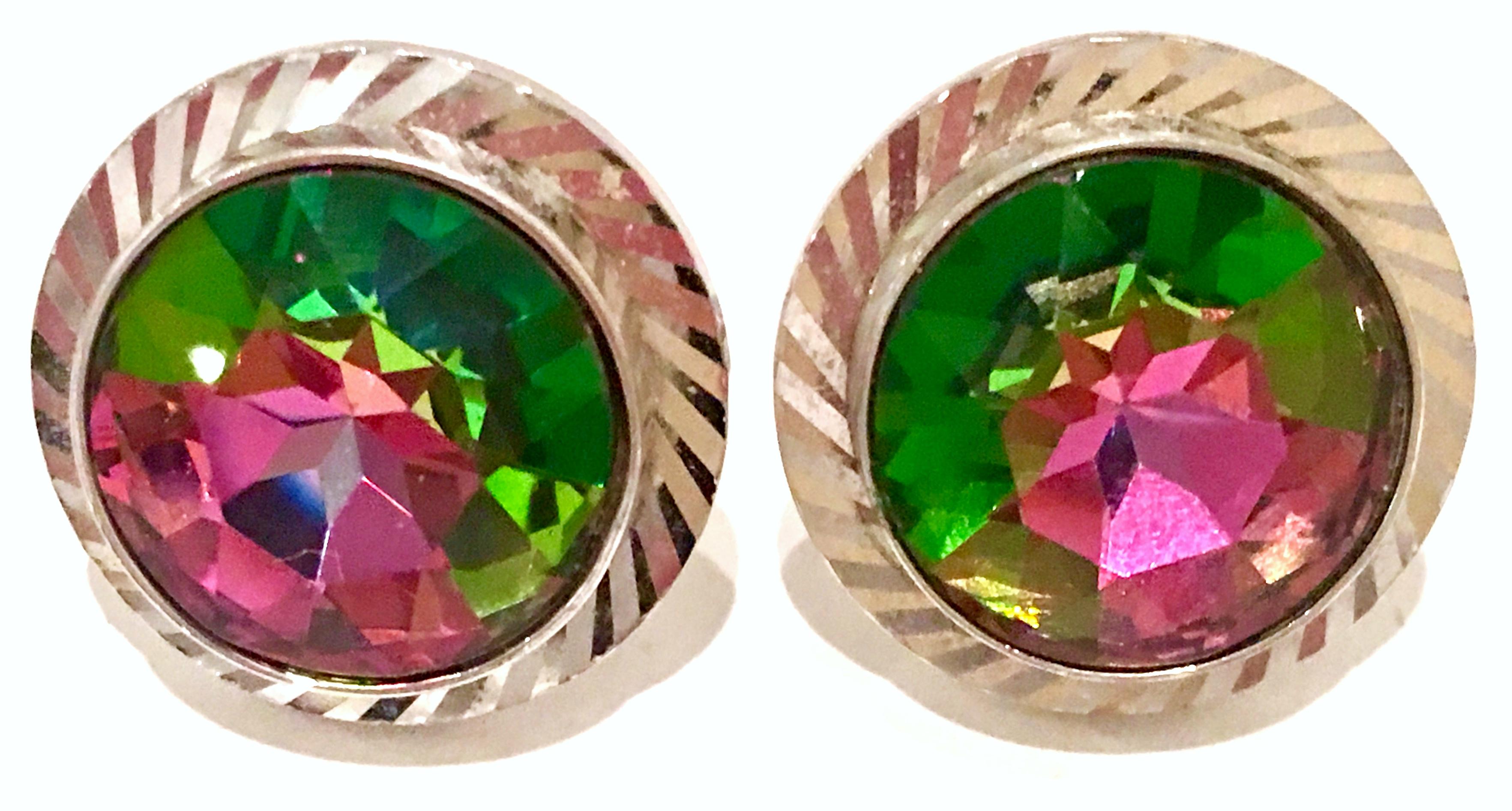 Mid-Century Modern Pair Of stunning & sparkling silver cuffl links with large and faceted Austrian crystal 