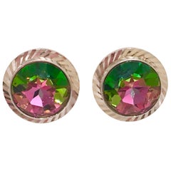Mid-Century Pair Of Silver & Crystal "Watermelon" Cuff Links By, Dante