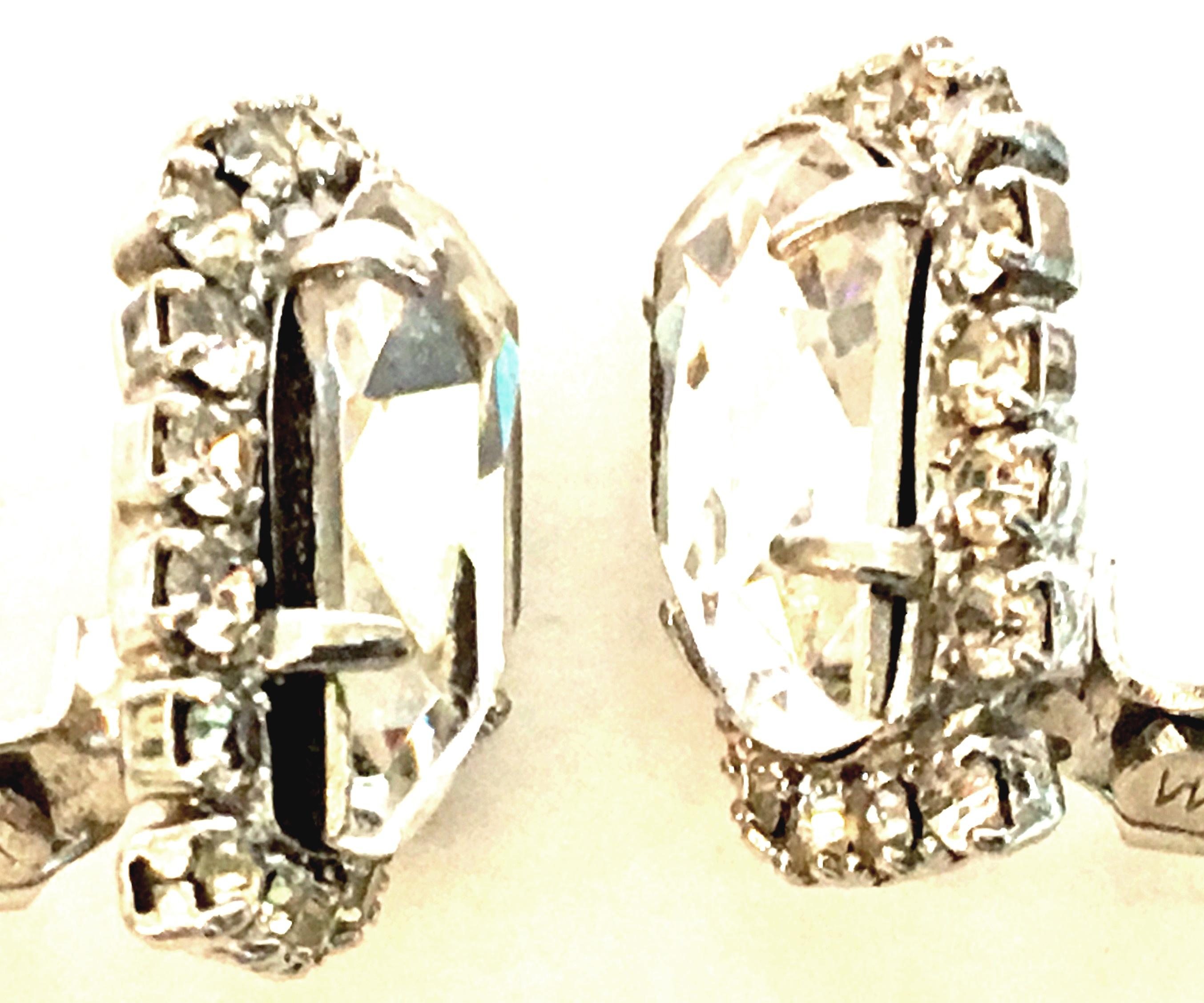 Mid-Century Pair Of Silver & Swarovski Crystal Earrings By, Weiss In Good Condition For Sale In West Palm Beach, FL