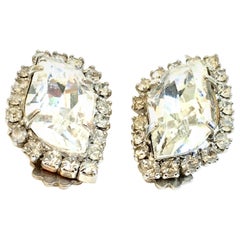 Retro Mid-Century Pair Of Silver & Swarovski Crystal Earrings By, Weiss