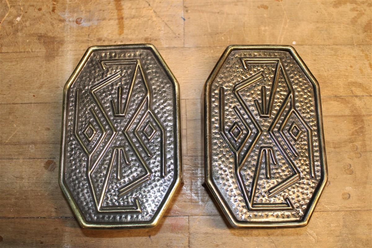 Mid-Century Modern Mid-century pair of Solid Brass Handles with Geometric designs Italian  For Sale