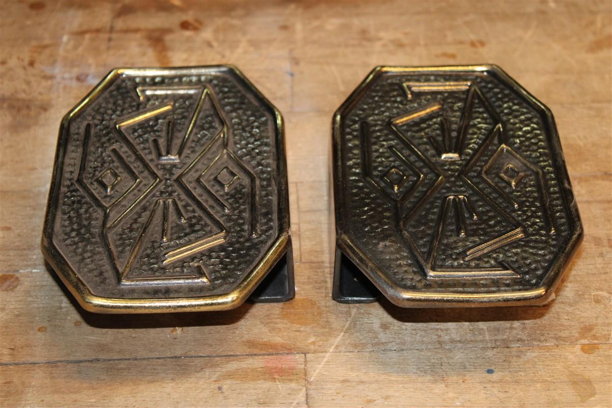 Mid-century pair of Solid Brass Handles with Geometric designs Italian  In Good Condition For Sale In Palermo, Sicily