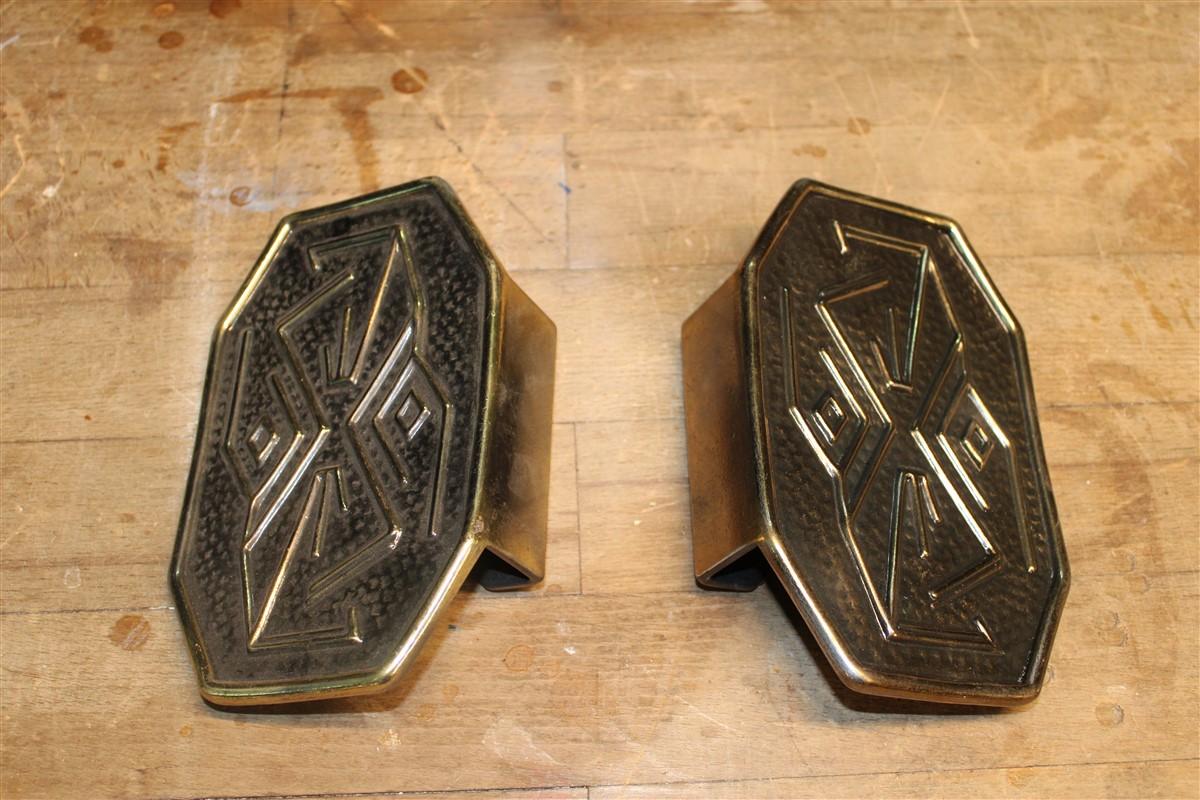 Mid-century pair of Solid Brass Handles with Geometric designs Italian  For Sale 1