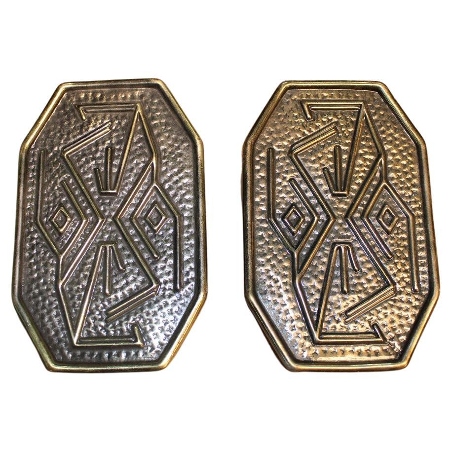 Mid-century pair of Solid Brass Handles with Geometric designs Italian  For Sale