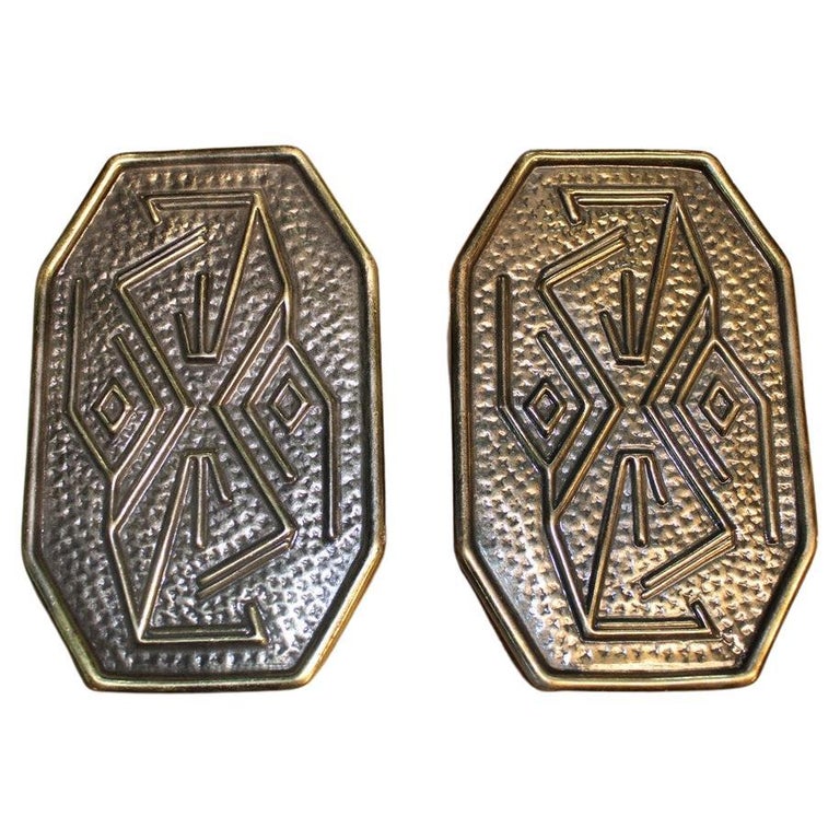 Mid-century pair of Solid Brass Handles with Geometric designs Italian ...