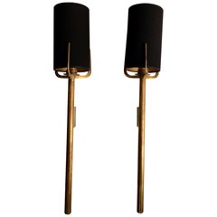 Midcentury Pair of Spanish Torchère Brass Wall Sconces