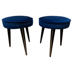 Mid-Century-Hocker aus Holz und Messing mit Samt von Umberto Mascagni, Italien, 1960er Jahre, Paar