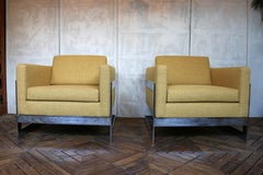 Mid-Century Pair of T-Back “Floating Cube” Lounge Chairs Milo Baughman Style — C
